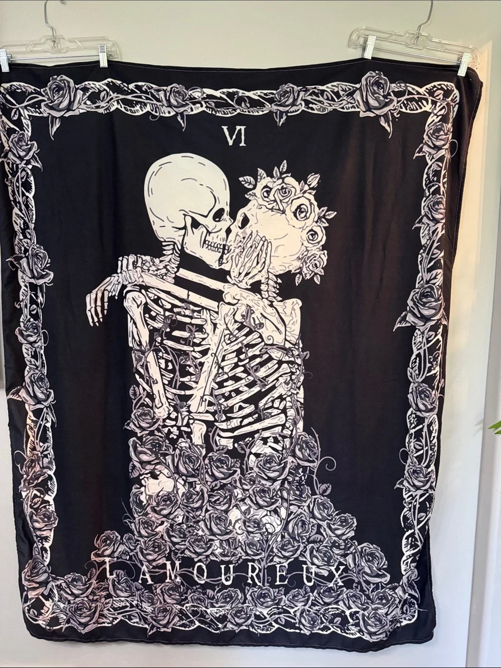 Goth Black & White Skeleton Lovers Wall Tapestry